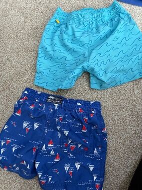 Swim trunks Janie and jack navy size 4 and crew cuts teal size 3